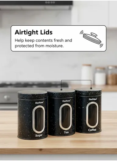 3-Pieces Speckled Storage Canister Set with Window (D11 × H16)cm - White