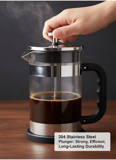 800ML Stainless Steel &amp; Glass Press Coffee Maker (D11 × H16)cm