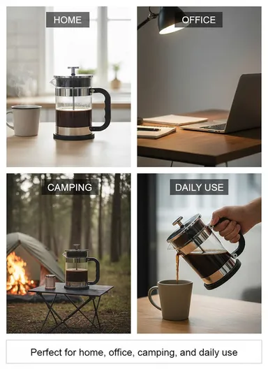 800ML Stainless Steel &amp; Glass Press Coffee Maker (D11 × H16)cm