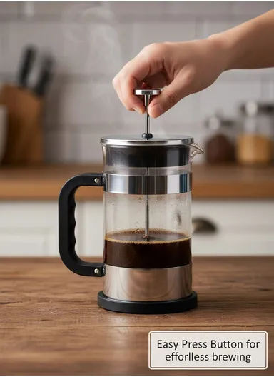800ML Stainless Steel &amp; Glass Press Coffee Maker (D11 × H16)cm