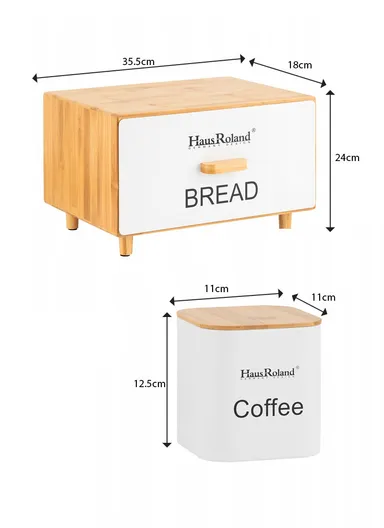 Bamboo Drawer-Style Bread Box with 2 Storage Canisters - White