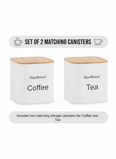 Bamboo Drawer-Style Bread Box with 2 Storage Canisters - White