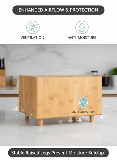 Bamboo Drawer-Style Bread Box with 2 Storage Canisters - White