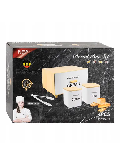 Bamboo Drawer-Style Bread Box with 2 Storage Canisters - White