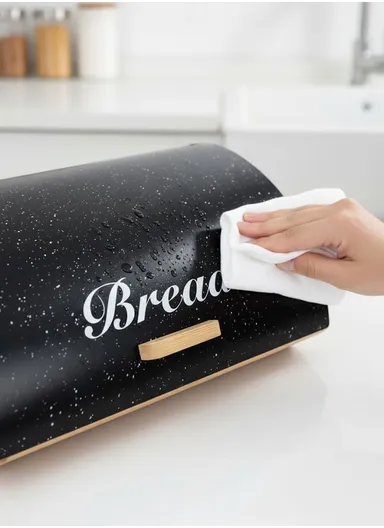 Bamboo Bread Storage Box with 3 Matching Iron Canisters - Black