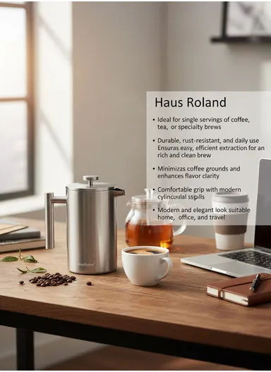 350ML Double-Wall Stainless Steel Press Coffee Maker (D9 × H17.5)cm