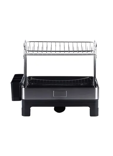 2-Tier Stainless Steel Kitchen Dish Rack With Draining Tray, Side Shelves &amp; Cutlery Box (L53 x W34.5 x H38.5 )cm