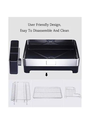 2-Tier Stainless Steel Kitchen Dish Rack With Draining Tray, Side Shelves &amp; Cutlery Box (L53 x W34.5 x H38.5 )cm