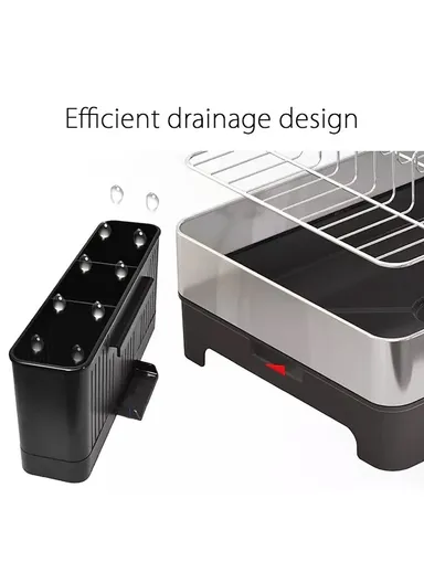 2-Tier Stainless Steel Kitchen Dish Rack With Draining Tray, Side Shelves &amp; Cutlery Box (L53 x W34.5 x H38.5 )cm