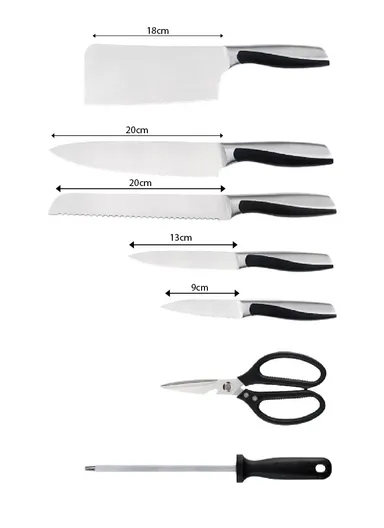 8PCS Kitchen Knife Set with Wooden Stand &amp; Scissors – Brown