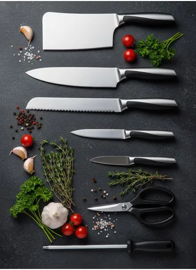 8PCS Kitchen Knife Set with Wooden Stand &amp; Scissors – Brown