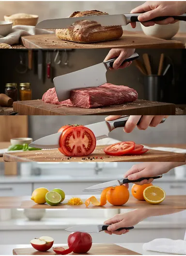 8PCS Kitchen Knife Set with Wooden Stand &amp; Scissors – Brown