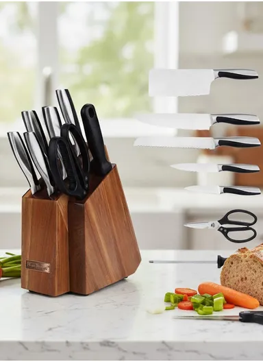 8PCS Kitchen Knife Set with Wooden Stand &amp; Scissors – Brown