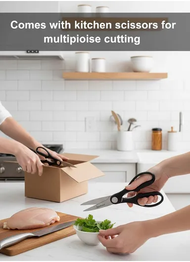 8-Pieces Stainless Steel Kitchen Knife Set with Wooden Block &amp; Scissors (W9 × D17 × H21 cm) - Silver