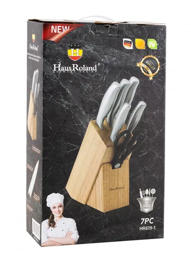 8-Pieces Stainless Steel Kitchen Knife Set with Wooden Block &amp; Scissors (W9 × D17 × H21 cm) - Silver
