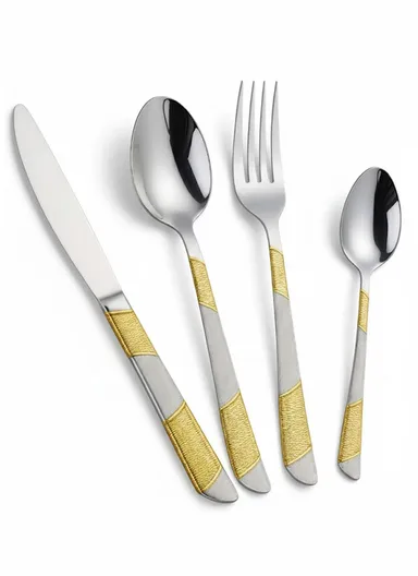 24-Pieces 18/10 Stainless Steel Flatware Set with Gold &amp; Silver Pattern HR036-2