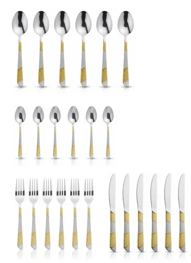 24-Pieces 18/10 Stainless Steel Flatware Set with Gold &amp; Silver Pattern HR036-2