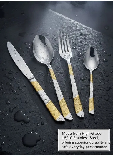 24-Pieces 18/10 Stainless Steel Flatware Set with Gold &amp; Silver Pattern HR036-2