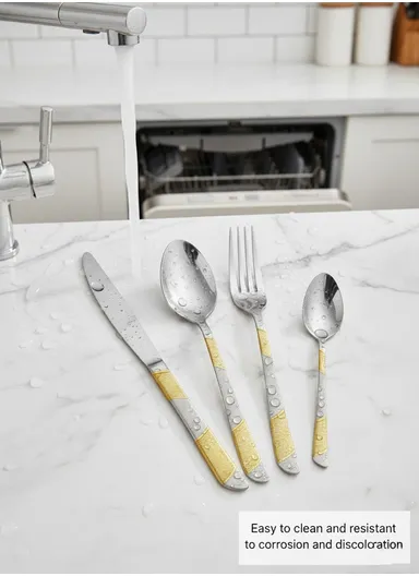 24-Pieces 18/10 Stainless Steel Flatware Set with Gold &amp; Silver Pattern HR036-2