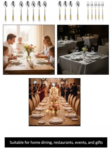 24-Pieces 18/10 Stainless Steel Flatware Set with Gold &amp; Silver Pattern HR036-2