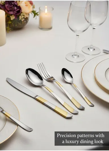 24-Pieces 18/10 Stainless Steel Flatware Set with Gold &amp; Silver Pattern HR036-2