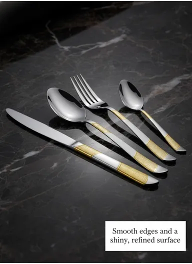 24-Pieces 18/10 Stainless Steel Flatware Set with Gold &amp; Silver Pattern HR036-2