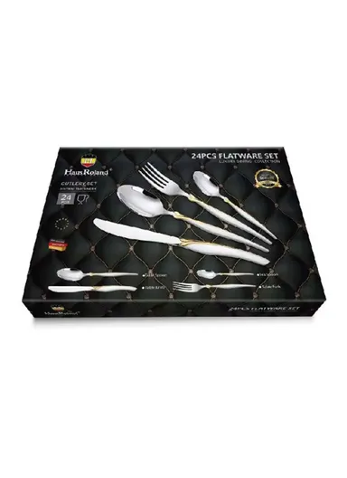 24-Pieces 18/10 Stainless Steel Flatware Set with Gold &amp; Silver Pattern HR036-2