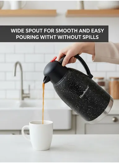 2L Stainless Steel Thermal Flask with Speckled Design &amp; Press-Button Lid – Black