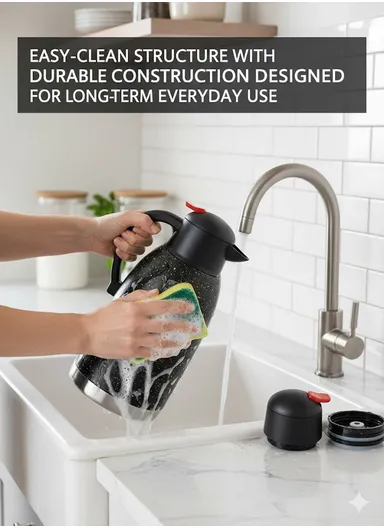 2L Stainless Steel Thermal Flask with Speckled Design &amp; Press-Button Lid – Black