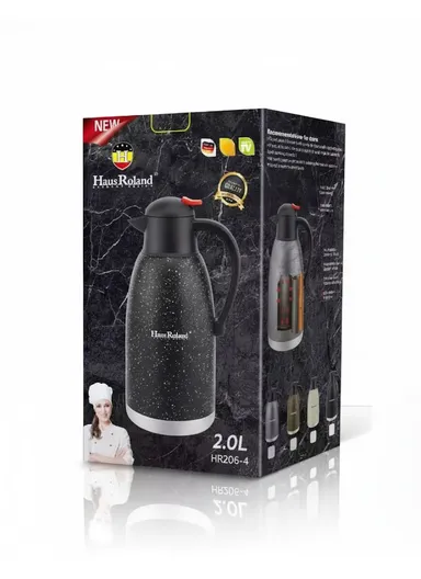 2L Stainless Steel Thermal Flask with Speckled Design &amp; Press-Button Lid – Black