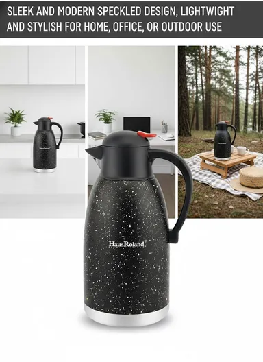 2L Stainless Steel Thermal Flask with Speckled Design &amp; Press-Button Lid – Grey