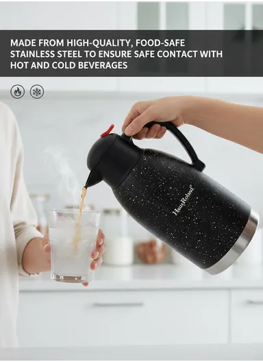 2L Stainless Steel Thermal Flask with Speckled Design &amp; Press-Button Lid – Grey