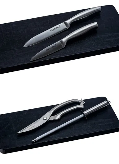 8-Pieces High Stainless Steel Knife Set with Rubber Wood Block (W11 × D18 × H22)cm