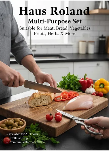 8-Pieces High Stainless Steel Knife Set with Rubber Wood Block (W11 × D18 × H22)cm