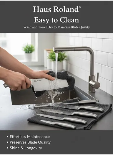 8-Pieces High Stainless Steel Knife Set with Rubber Wood Block (W11 × D18 × H22)cm