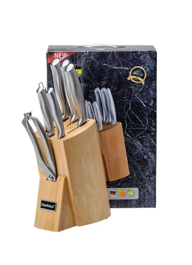 8-Pieces High Stainless Steel Knife Set with Rubber Wood Block (W11 × D18 × H22)cm