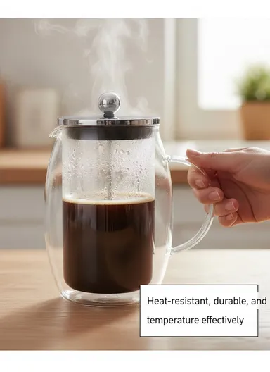 600ML Double-Wall Glass Press Coffee Maker (D12 x H18)cm