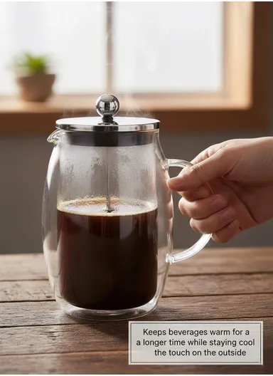 600ML Double-Wall Glass Press Coffee Maker (D12 x H18)cm