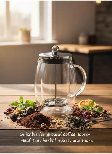 600ML Double-Wall Glass Press Coffee Maker (D12 x H18)cm