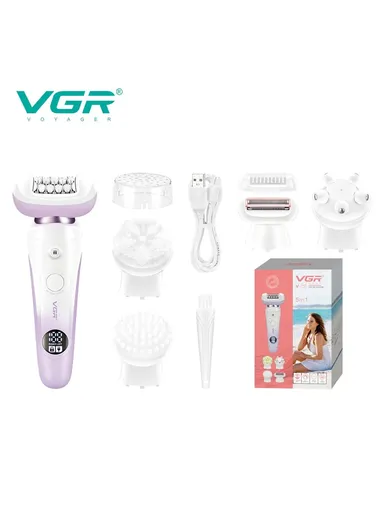 5-in-1 Professional Lady Epilator Set with 27 Tweezers, LED Display, IPX7 Water Resistance &amp; USB Charging V-750