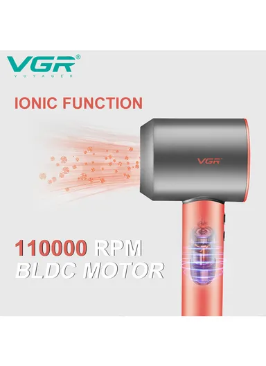 1400W Professional Hair Dryer with 11000 RPM BLDC Motor, Ionic Function &amp; 2.5m Cord V-440 - Coral