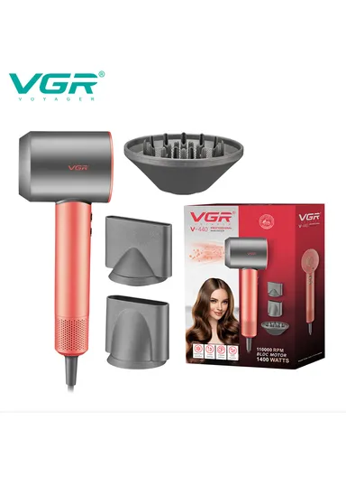 1400W Professional Hair Dryer with 11000 RPM BLDC Motor, Ionic Function &amp; 2.5m Cord V-440 - Coral