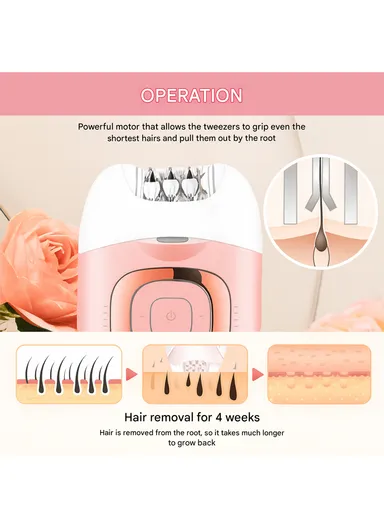 500mAh Rechargeable Lady Epilator with 18 Tweezers, 2 Speeds &amp; Built-in LED Light V-760