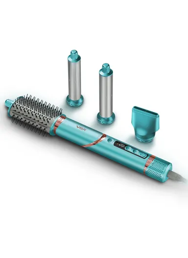 4 Pcs 1400W Salon-Grade Hot Air Brush with 12 Custom Modes &amp; 90° Foldable Handle V-474 - Turquoise