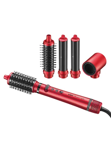 5-in-1 Professional  Hot Air Brush with 1500W BLDC Motor, Ionic Technology &amp; 5 Styling Attachments V-475 - Red