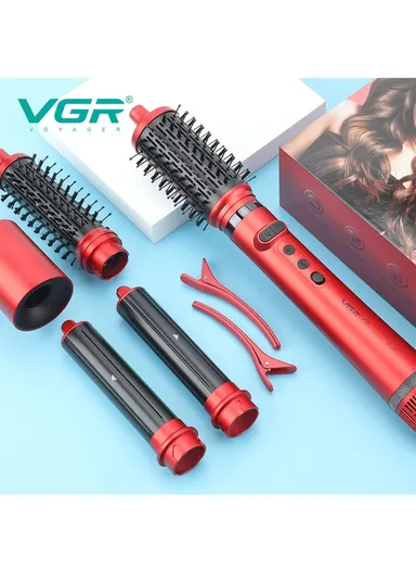5-in-1 Professional  Hot Air Brush with 1500W BLDC Motor, Ionic Technology &amp; 5 Styling Attachments V-475 - Red