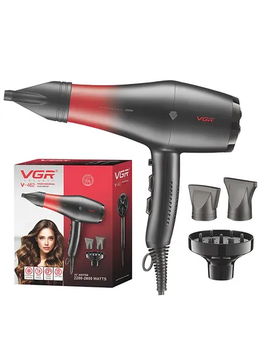 2200-2600W Professional Ionic Salon Hair Dryer with Diffuser, Concentrator &amp; Cool Shot V-462