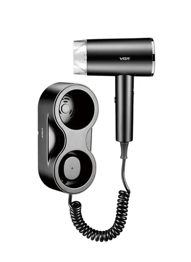 1600W Professional Wall-Mounted Hair Dryer with 3 Heat/Speed Settings &amp; Dual Anti-Scald Tip V-407 - Black