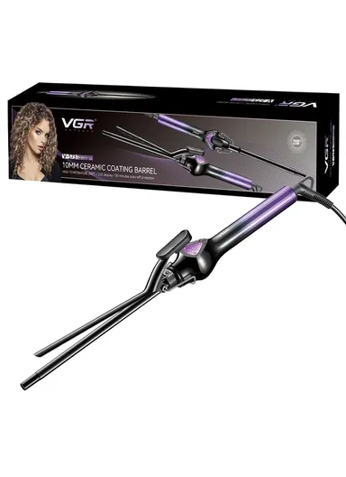 32W Professional Hair Curler with 10mm Ceramic Barrel, LED Temp Control &amp; 30 Min Auto Shut-Off V-573 - Purple
