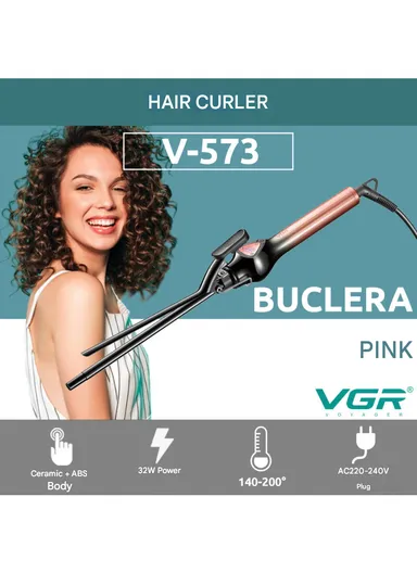 32W Professional Hair Curler with 10mm Ceramic Barrel, LED Temp Control &amp; 30 Min Auto Shut-Off V-573 - Rose Gold